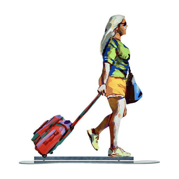 Tourist mit rotem Trolley